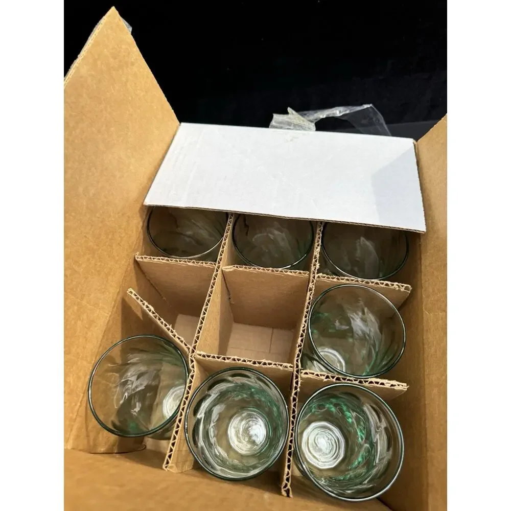 Vintage Indiana Glass 16 Oz Tumblers Spanish Green Swirl Case Of 11 New!